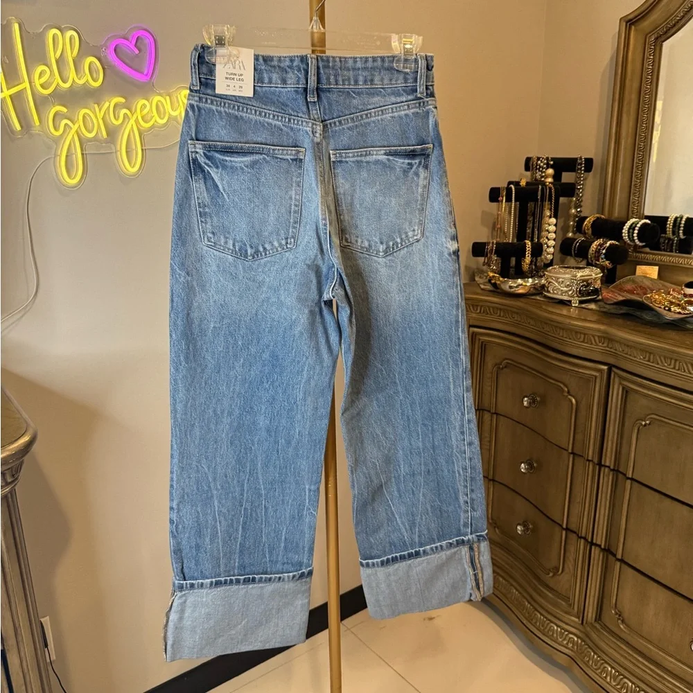 Zara Denim Wide-Leg Pants - Picture 5 of 7